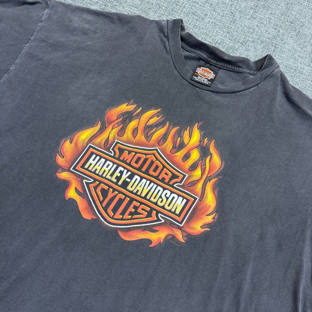 VTG Harley Davidson T Shirt Mens 3XL Black Flames Hollywood California 2000 Y2K
